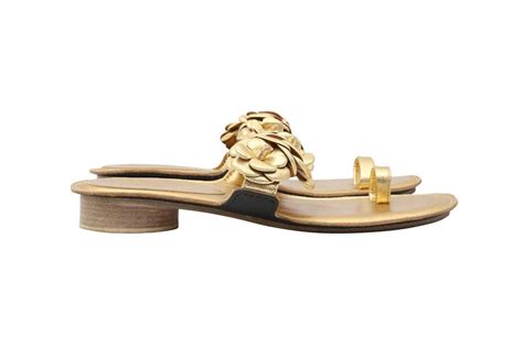 chanel camellia flower flat sandals.